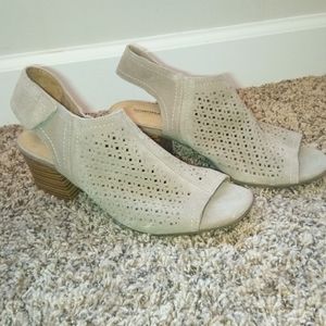 Tan peep toe booties